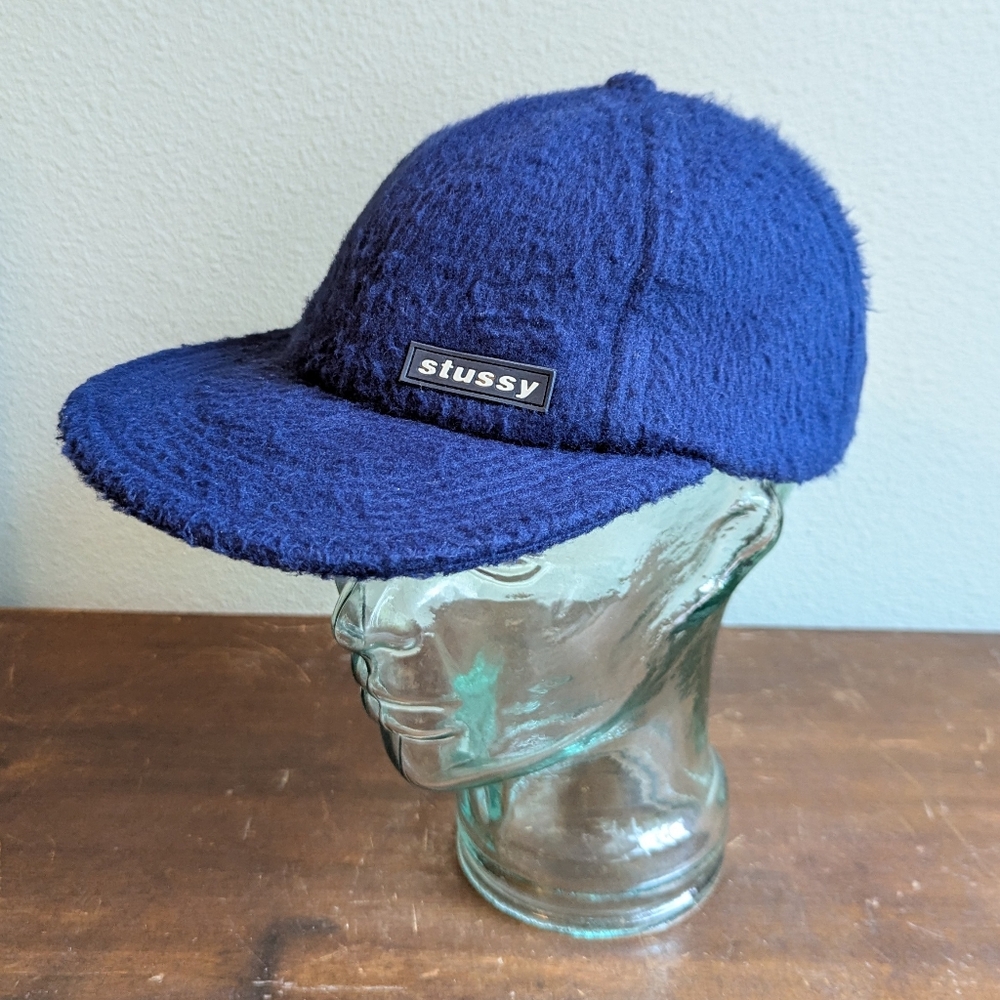 RARE Stussy Blue Fleece Flat Adjustable Buckle Cap
